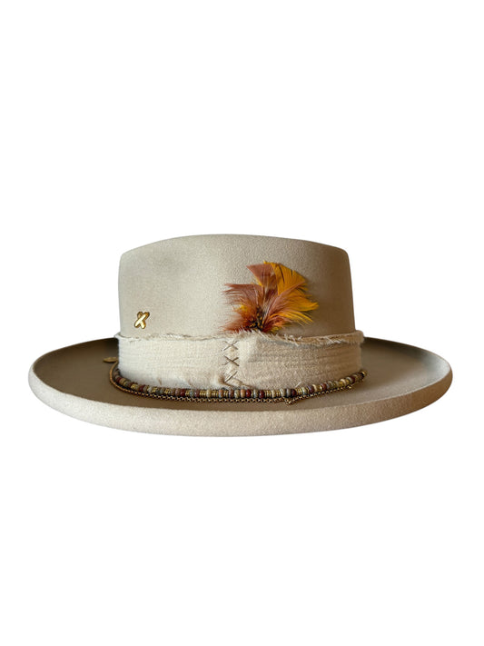 hand-strung-jasper-bead-and-gold-chain-hat-band-on-the-vesper-fedora-with-two-gold-coin-charms-hanging-at-the-side