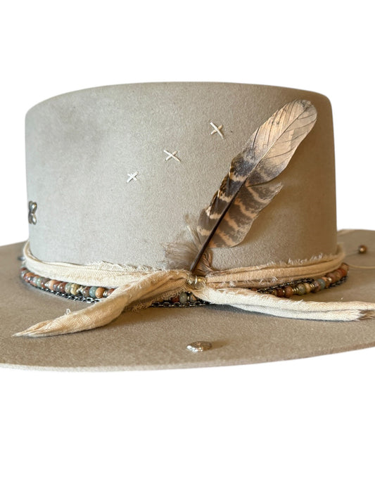layered-hat-band-detail-on-cassiopeia-jasper-bead-strand-silver-coin-charms-and-a-frayed-silk-tie